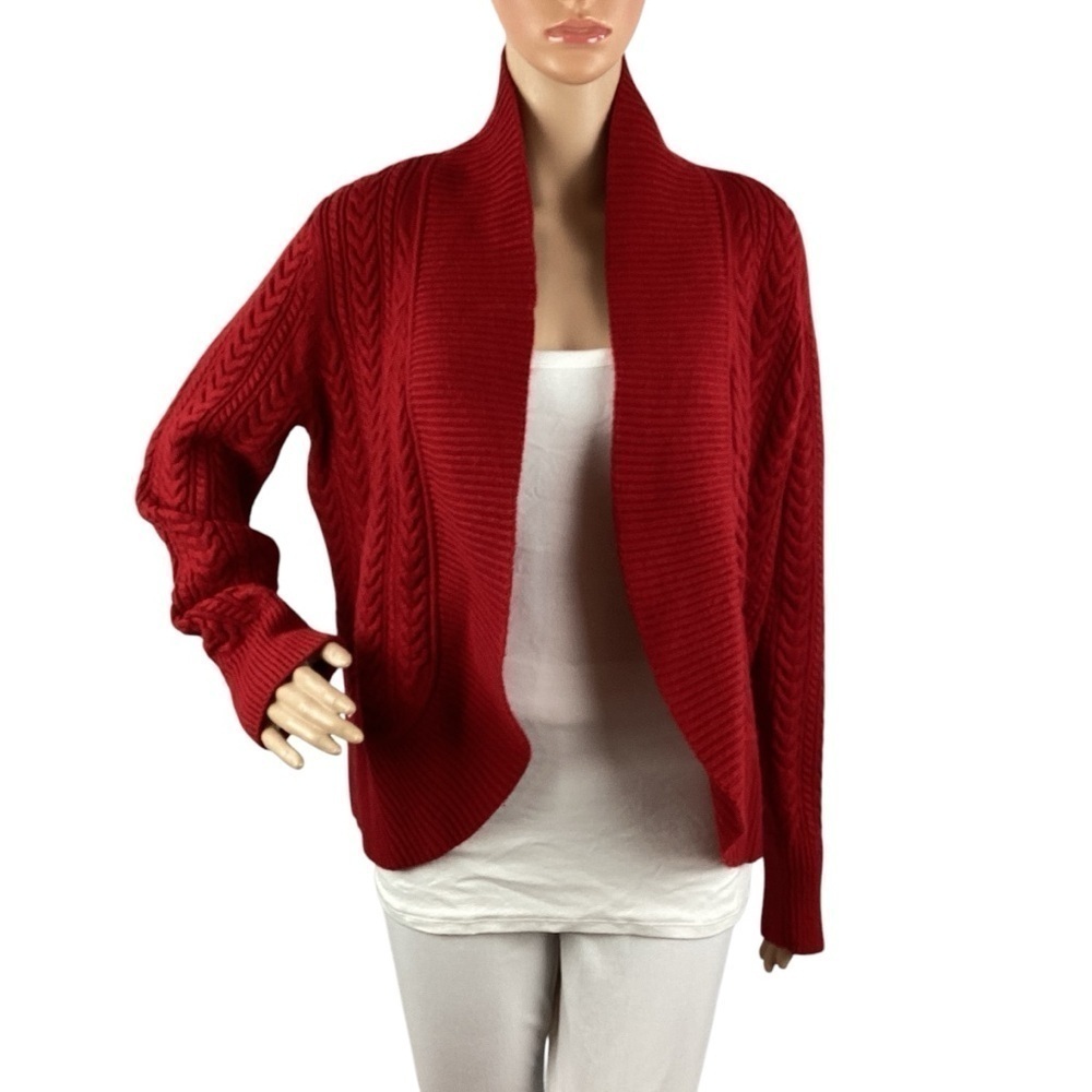 Talbots Open Front Heavy Weight Cardigan Sweater Size L Red